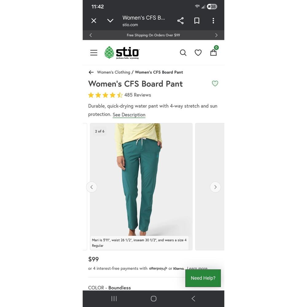 Stio CFS Board Pants Womens 4 Purple Drawstring Quick Dry Stretch Hiking UPF 50 - Picture 9 of 16